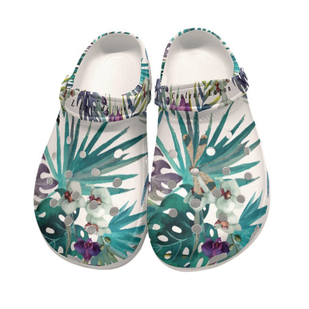 Sabots Femmes Blanc Floral Libellule - Couleurs Lagon