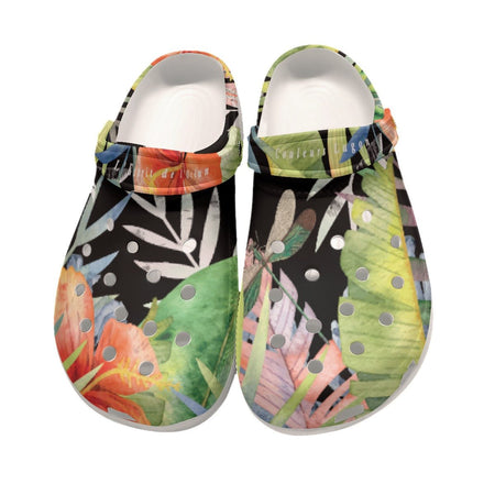 Sabots Femmes Noir Floral Hibiscus 2 - Couleurs Lagon