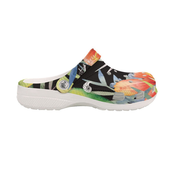 Sabots Femmes Noir Floral Hibiscus 2 - Couleurs Lagon