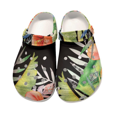 Sabots Femmes Noir Floral Hibiscus - Couleurs Lagon