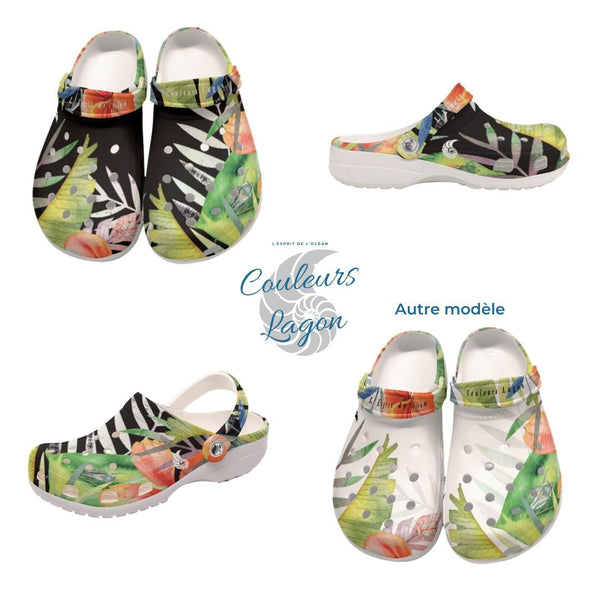 Sabots Femmes Noir Floral Hibiscus - Couleurs Lagon