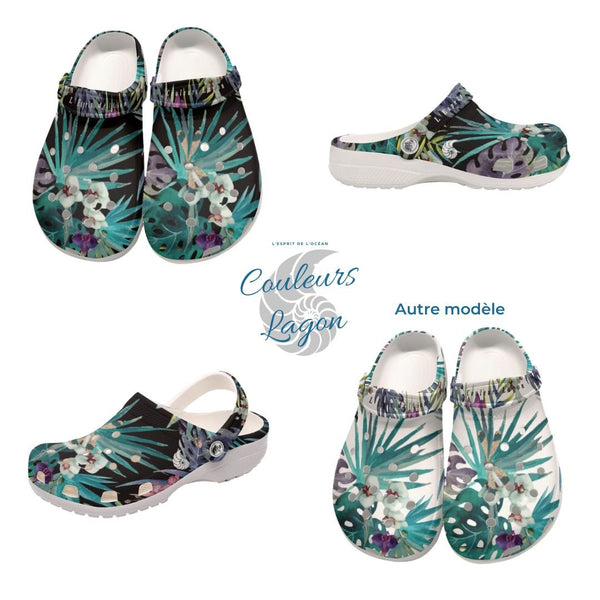 Sabots Femmes Noir Floral Libellule 2 - Couleurs Lagon