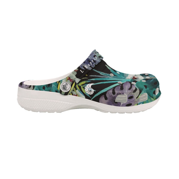 Sabots Femmes Noir Floral Libellule - Couleurs Lagon