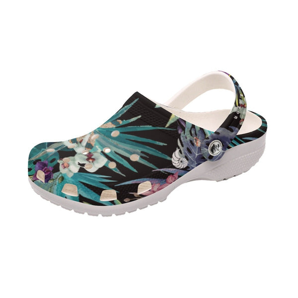 Sabots Femmes Noir Floral Libellule - Couleurs Lagon