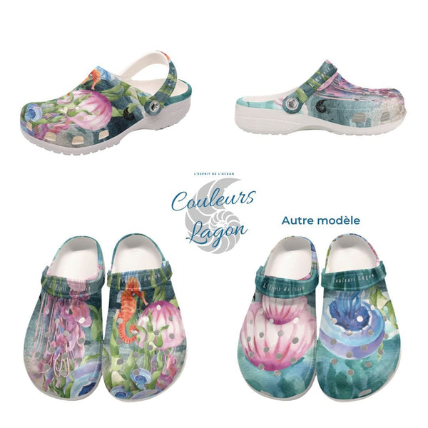 Sabots Hommes Crocs Algues et Meduses 2 - Couleurs Lagon