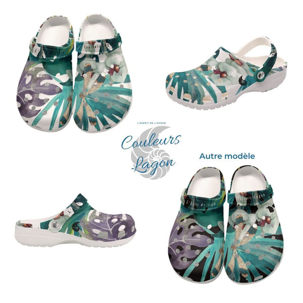 Sabots Hommes Crocs Blanc Floral Libellule 2 - Couleurs Lagon
