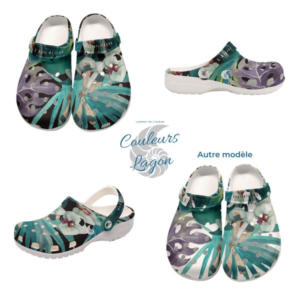 Sabots Hommes Crocs Noir Floral Libellule 2 - Couleurs Lagon