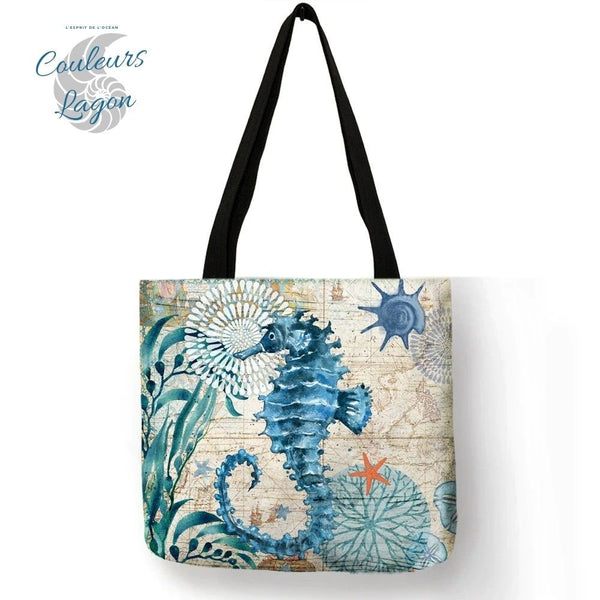 Sac Fourre Tout Vie sur Carte Marine carré 40cm 16" - Couleurs Lagon