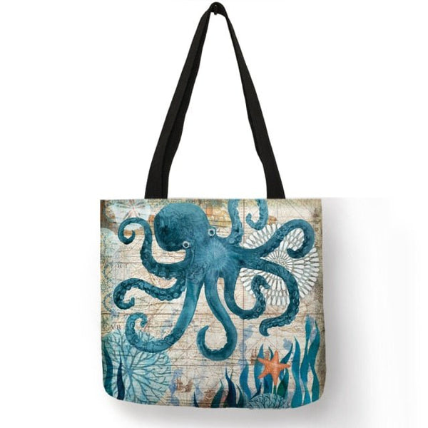 Sac Fourre Tout Vie sur Carte Marine carré 40cm 16" - Couleurs Lagon