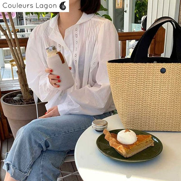 Sac Paille Bandoulière de Luxe Rothschild - Couleurs Lagon