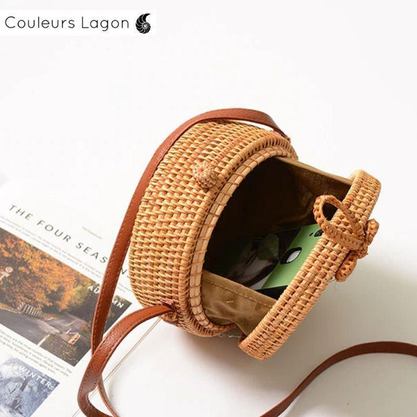 Sac Rotin Bandoulière Fermeture Boucle en Rotin - Couleurs Lagon