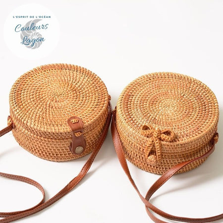 Sac Rotin Bandoulière Fermeture Cuir - Couleurs Lagon