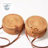 Sac Rotin Bandoulière Fermeture Cuir - Couleurs Lagon