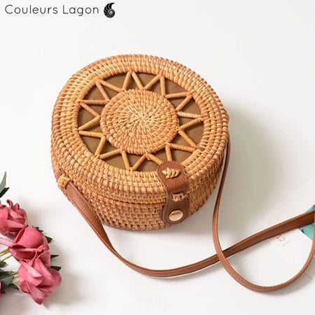 Sac Rotin Bandoulière Motif Etoile - Couleurs Lagon