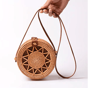 Sac Rotin Bandoulière Motif Etoile - Couleurs Lagon