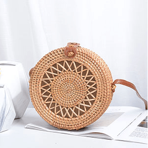 Sac Rotin Bandoulière Motif Etoile Double - Couleurs Lagon