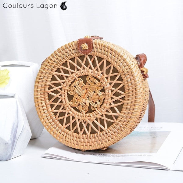 Sac Rotin Bandoulière Motif Etoile Double Higanbana - Couleurs Lagon