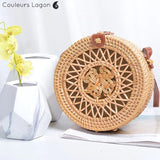 Sac Rotin Bandoulière Motif Etoile Double Higanbana - Couleurs Lagon