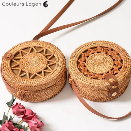 Sac Rotin Bandoulière Motif Tressage Croisé - Couleurs Lagon
