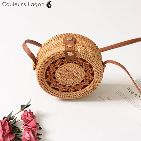 Sac Rotin Bandoulière Motif Tressage Croisé - Couleurs Lagon