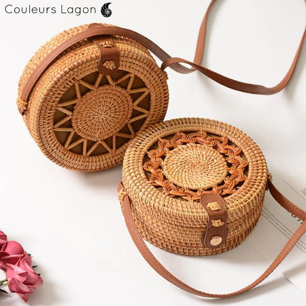 Sac Rotin Bandoulière Motif Tressage Croisé - Couleurs Lagon