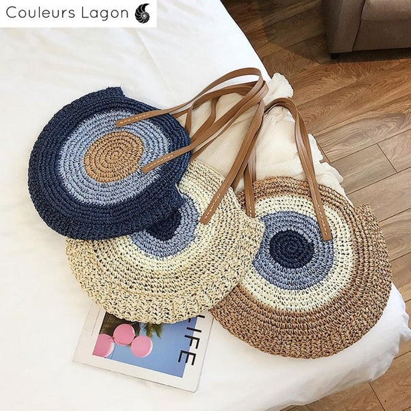 Sacs de Paille Rond BALI - Couleurs Lagon