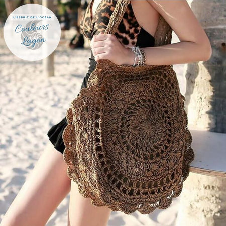 Sacs Rotin Rond Crochet KITTY - Couleurs Lagon