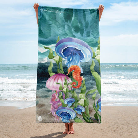 Serviette 30x60 PM1.1 MEDUSES HIPPOCAMPE - Couleurs Lagon
