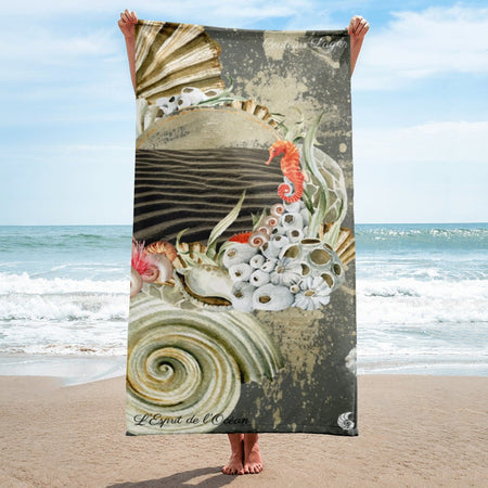 Serviette 30x60 PM2.2 SABLE MARINE HIPPOCAMPE - Couleurs Lagon