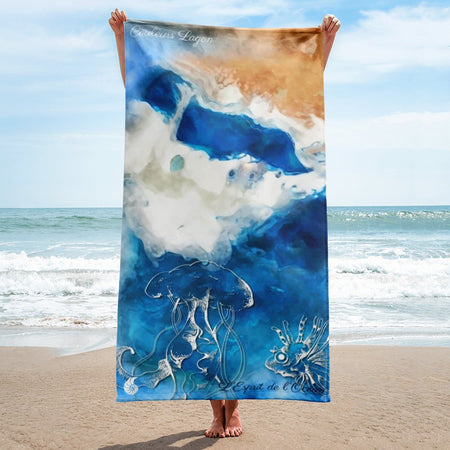 Serviette 30x60 PM3.1 MARBRE MARINE MEDUSE - Couleurs Lagon