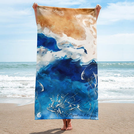 Serviette 30x60 PM3.2 MARBRE MARINE DRAGON FISH - Couleurs Lagon