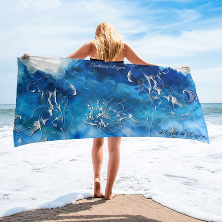 Serviette 30x60 PM3.4 MARBRE MARINE BLEU - Couleurs Lagon