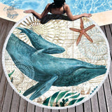 Serviette de plage ronde microfibre OCEAN motif baleine - Couleurs Lagon