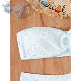 Sexy Bikini 2 pièces Bandeau O Brodé Ajouré et Bas Tangua - Couleurs Lagon