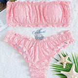 Sexy Bikini 2 pièces Brodé Ajouré à Volant Bas Tangua - Couleurs Lagon