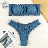 Sexy Bikini 2 pièces Brodé Ajouré à Volant Bas Tangua - Couleurs Lagon