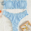 Sexy Bikini 2 pièces Brodé Ajouré à Volant Bas Tangua - Couleurs Lagon