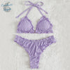 Sexy Bikini 2 pièces Brodé Ajouré à Volant Triangle et Bas Tangua - Couleurs Lagon