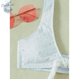 Sexy Bikini 2 pièces Brodé Ajouré Haut à Noeud et Bas Tangua - Couleurs Lagon