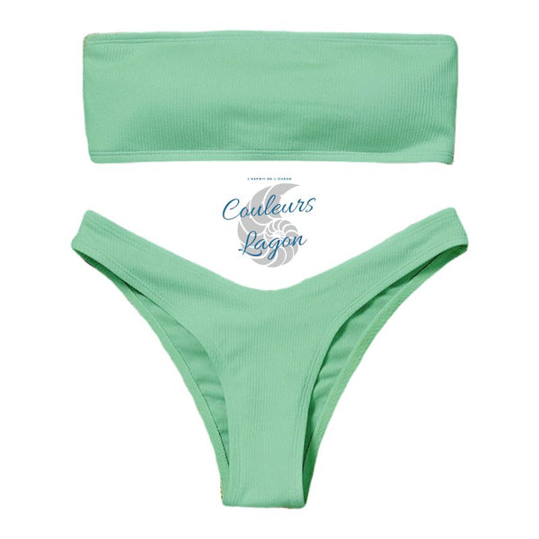 Sexy Bikini deux pièces Micro Bandeau Culotte Taille Haute Tangua Brésilien - Couleurs Lagon