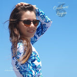 Sexy Bikini Manche Longue BLEU-OCEAN - Couleurs Lagon - crop top