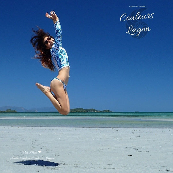 Sexy Bikini Manche Longue BLEU-OCEAN - Couleurs Lagon - présentation MITI jump