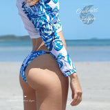 Sexy Bikini Manche Longue BLEU-OCEAN - Couleurs Lagon - sexy bas profil droit