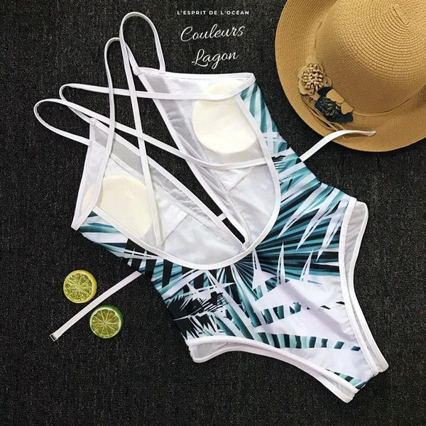 Sexy Monokini Push Up Dos nu Vert Tropical V-RUSH - Couleurs Lagon