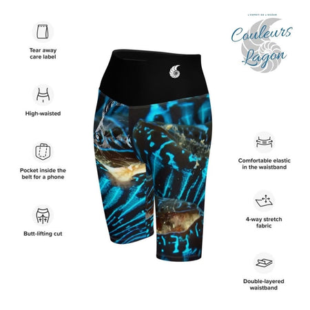 Short Cycliste Taille Haute BLEU BENITIER Ceinture Noir 1 Poche - Couleurs Lagon