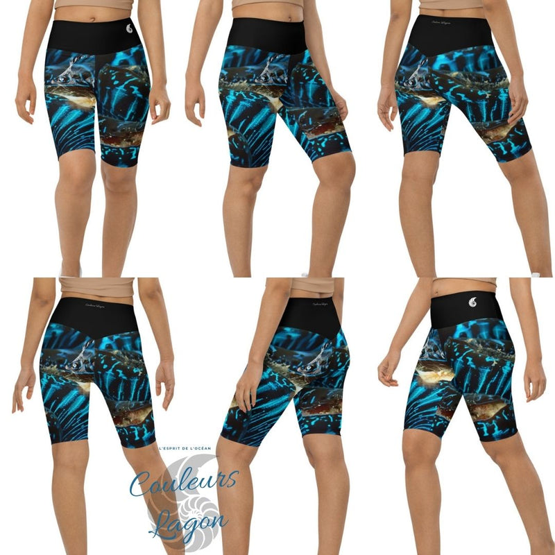 Short Cycliste Taille Haute BLEU BENITIER Ceinture Noir 1 Poche - Couleurs Lagon