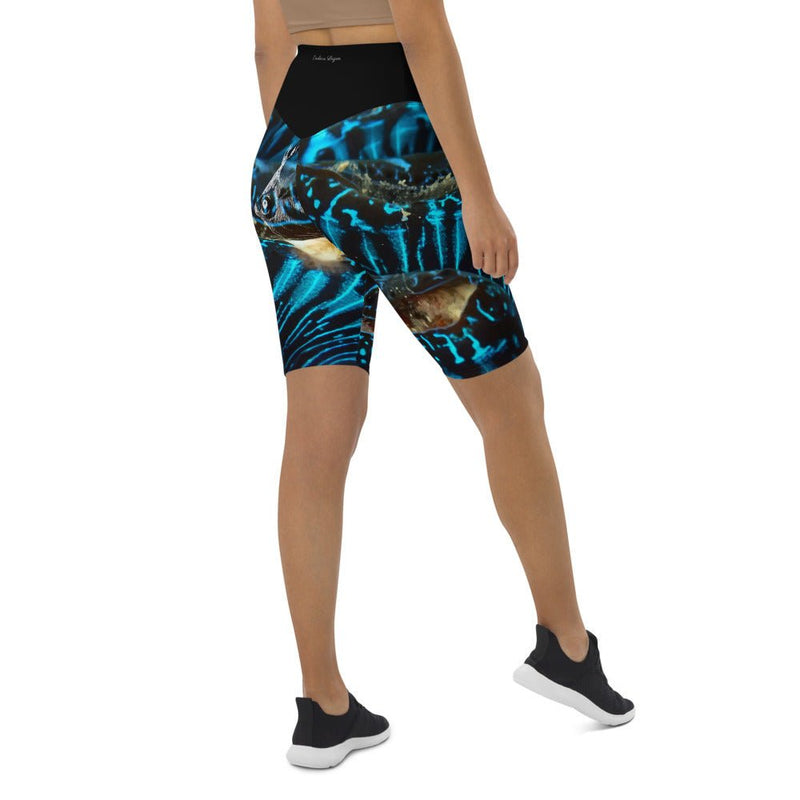 Short Cycliste Taille Haute BLEU BENITIER Ceinture Noir 1 Poche - Couleurs Lagon