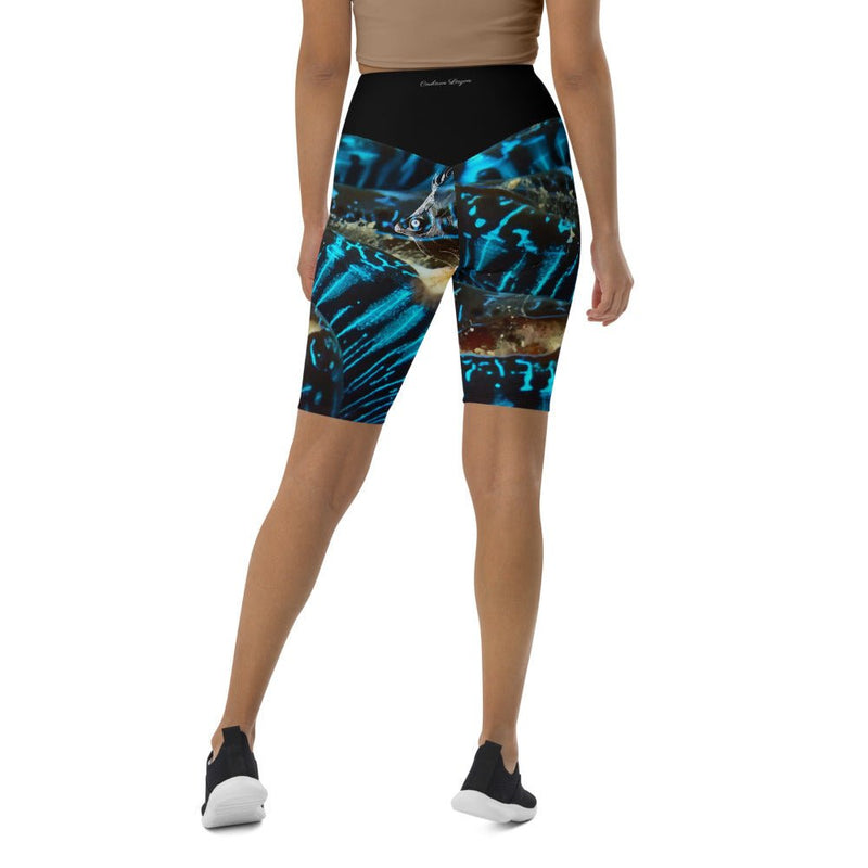 Short Cycliste Taille Haute BLEU BENITIER Ceinture Noir 1 Poche - Couleurs Lagon