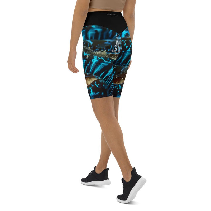 Short Cycliste Taille Haute BLEU BENITIER Ceinture Noir 1 Poche - Couleurs Lagon