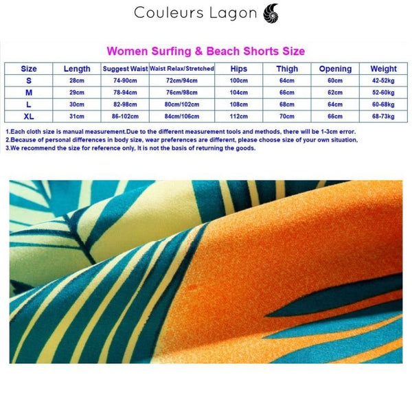 Guide des tailles short surf femme SUNSET — Couleurs Lagon